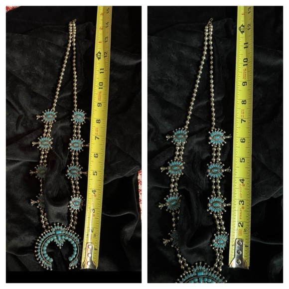 Faux Turquoise and Silver Squash-Blossom Necklace - Picture 3 of 13